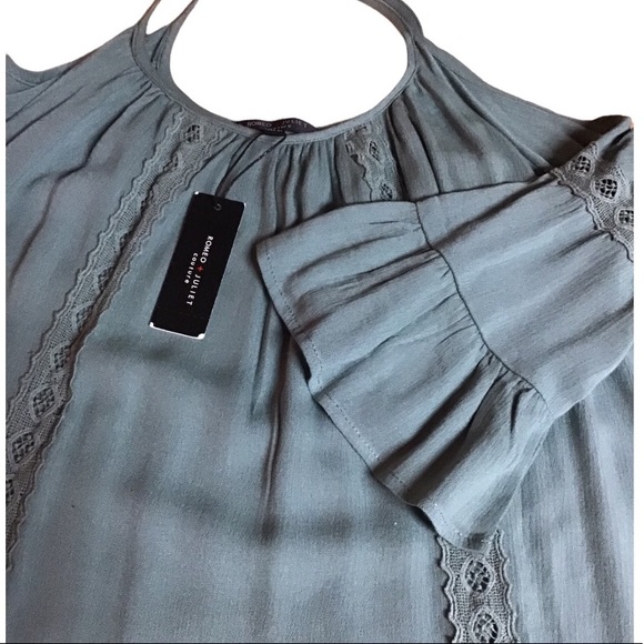 🔴 Romeo & Juliette Couture Sage Green Cold Shoulder Top NWT - Picture 6 of 9